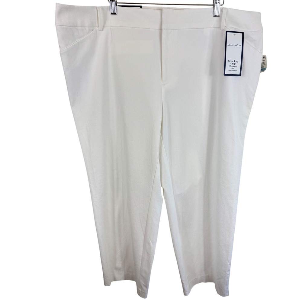Charter Club Newport Slim Leg Crop‎ Pants White Tummy Slimming Plus Size 20W NEW